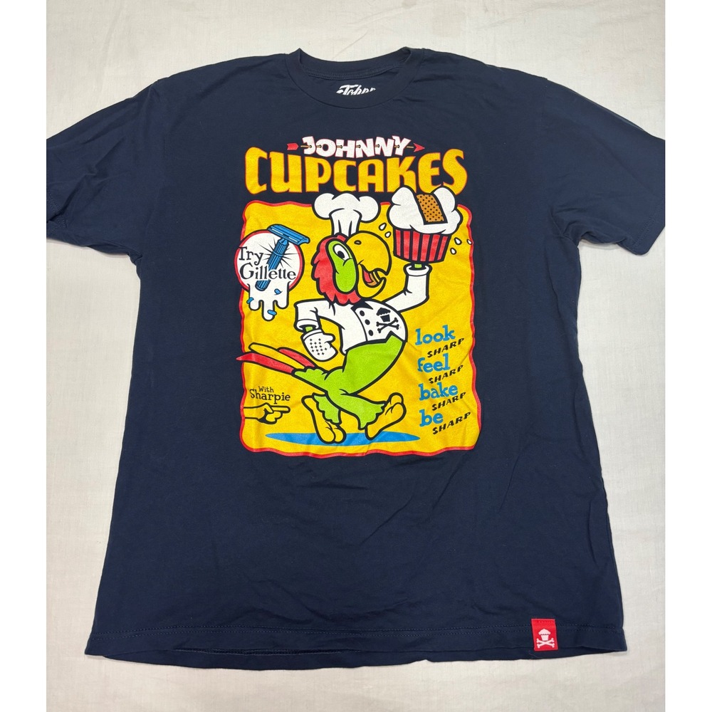 Johnny Cupcakes Gillette Special Edition T-Shirt Navy Blue Parrot Chef XL
